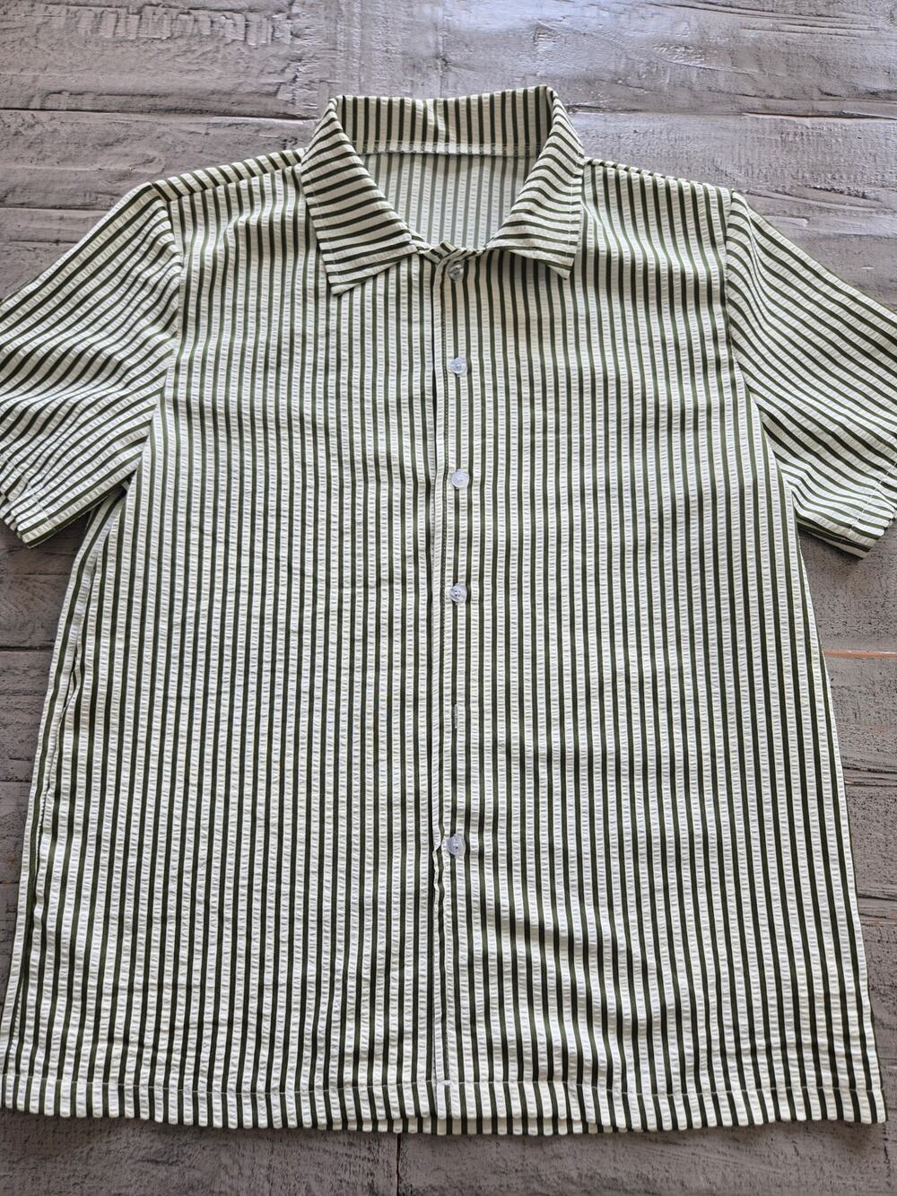 SHEIN Manfinity Homme Mens M Green White Striped Short Sleeve Button Up Shirt